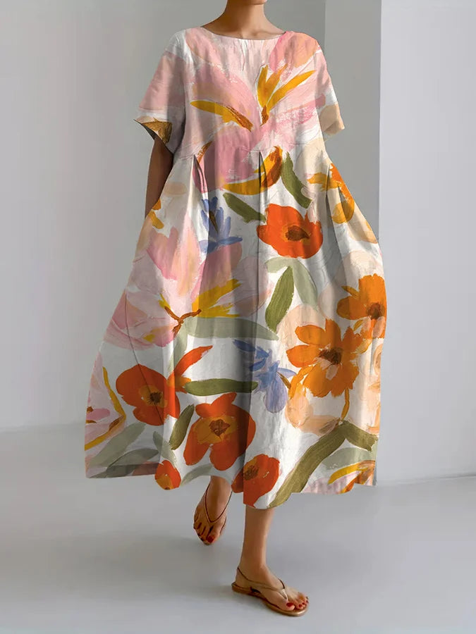 Levoire | Robe décontractée pour femmes à motifs floraux Orange