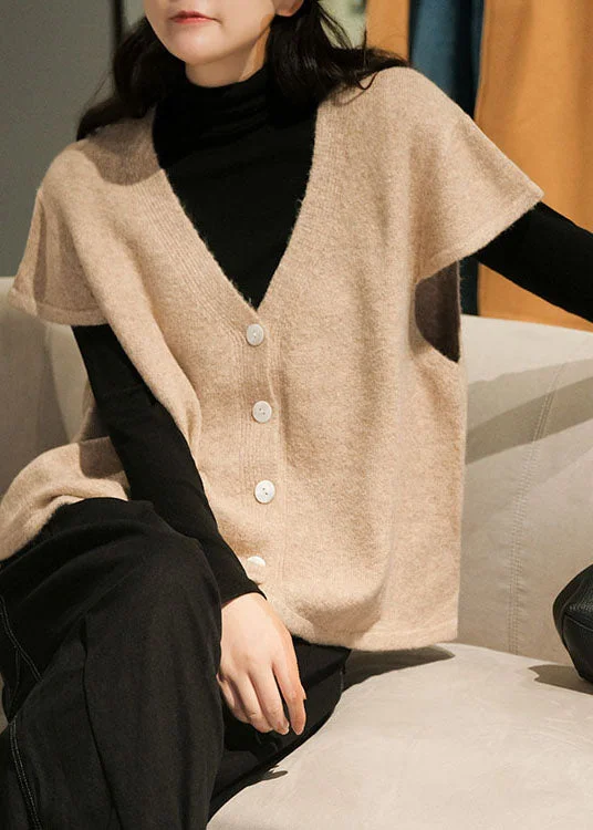 Levoire | V-Cou Veste À Boutons Sans Manches À Manches Courtes Pour Femmes Beige