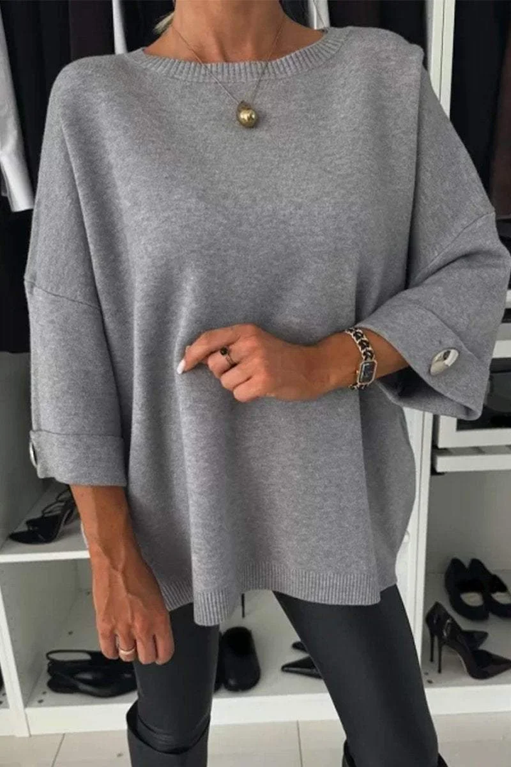 Levoire | Haut À Col Rond Et Manches Mi-Longues Style Intemporel Gris