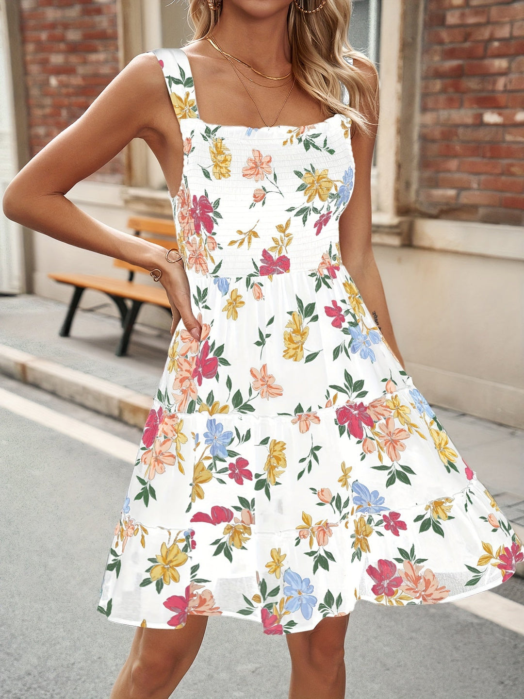Levoire | Femme Robe À Encolure Carrée À Imprimé Floral