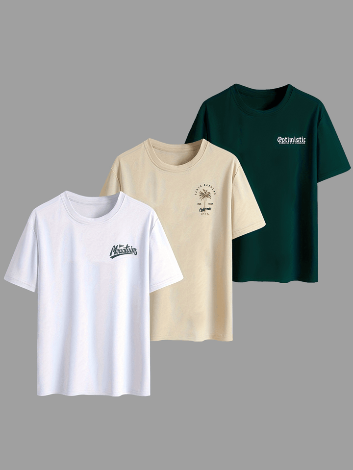 Levoire | T-Shirt D'Été Décontracté Pour Hommes 3 Pièces Avec Palmier Et Texte