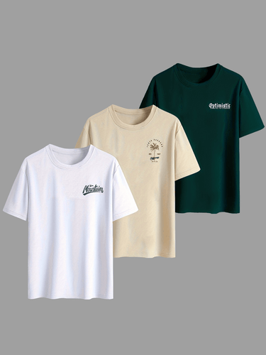 Levoire | T-Shirt D'Été Décontracté Pour Hommes 3 Pièces Avec Palmier Et Texte