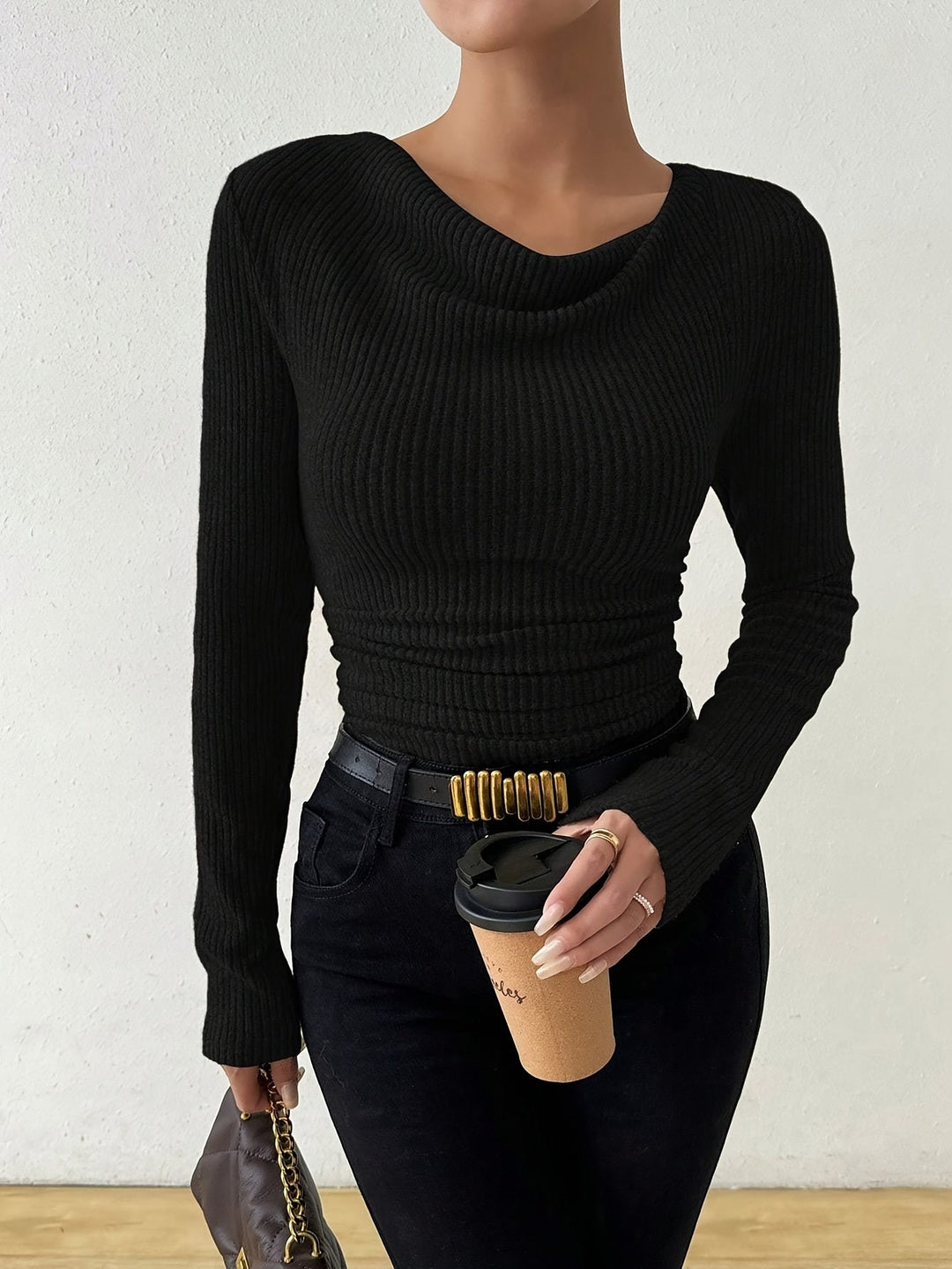 Levoire | Col Ripp Top À Manches Longues Pour Femmes Selene Noir