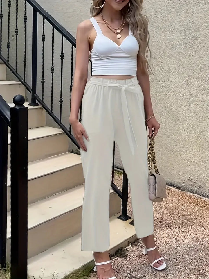 Levoire | Pantalons Décontractés À Taille Nouée Solide Blanc