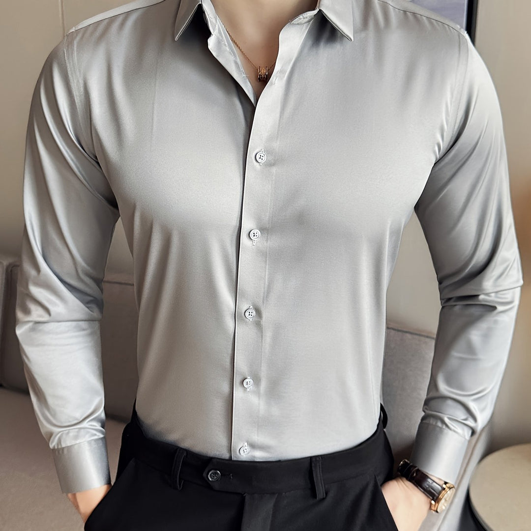 Levoire | Classique Uni Manches Longues Chemise Gris clair