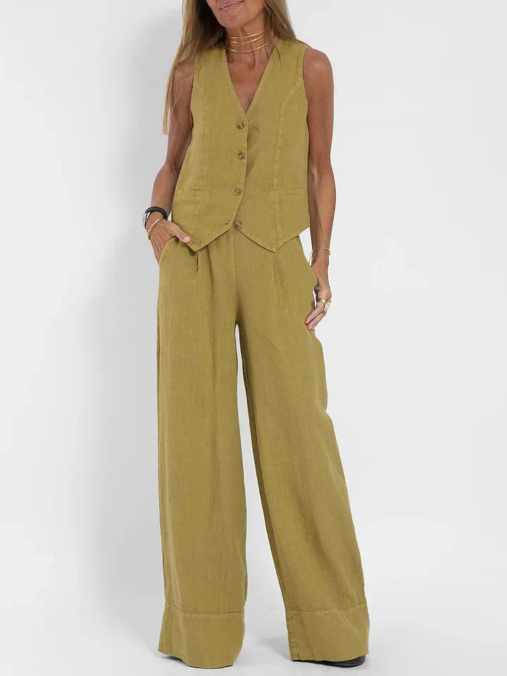 Levoire | Veste Et Pantalon En Lin Pour Femmes Vert olive