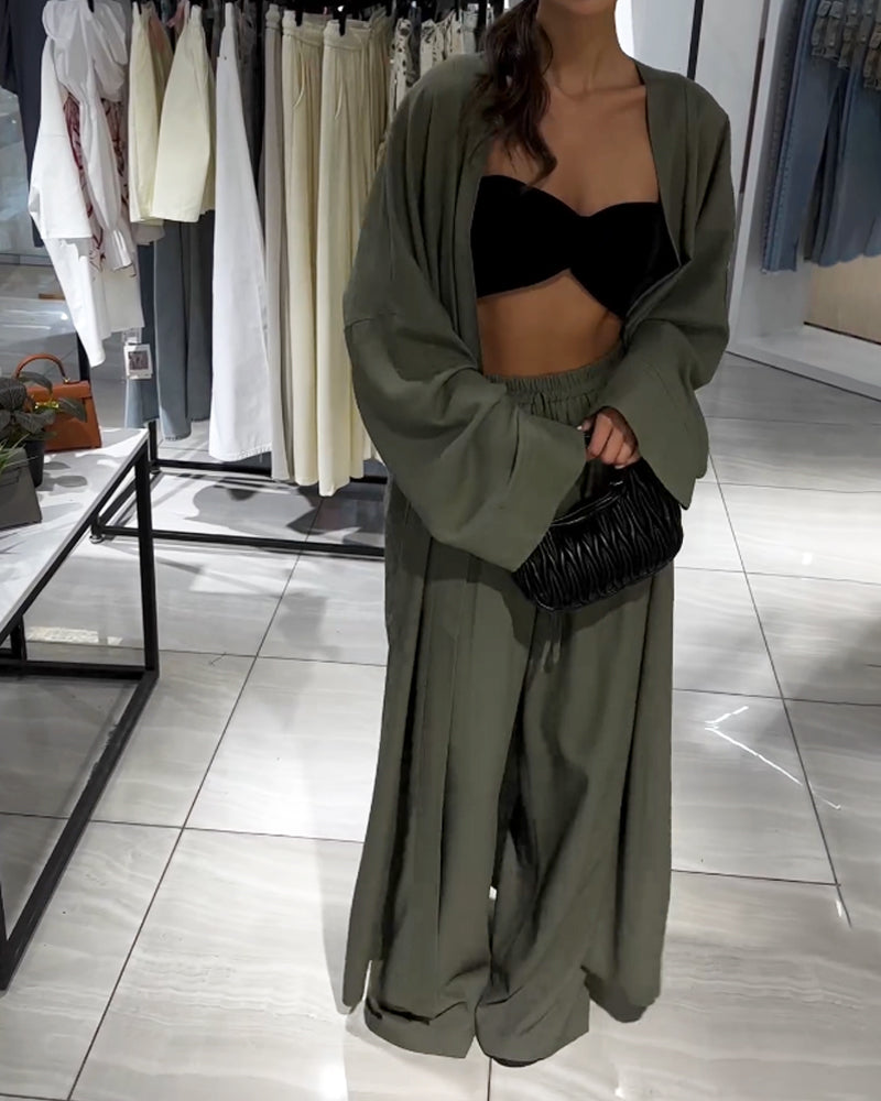 Levoire | Ensemble Kimono En Lin Et Pantalon Olivier
