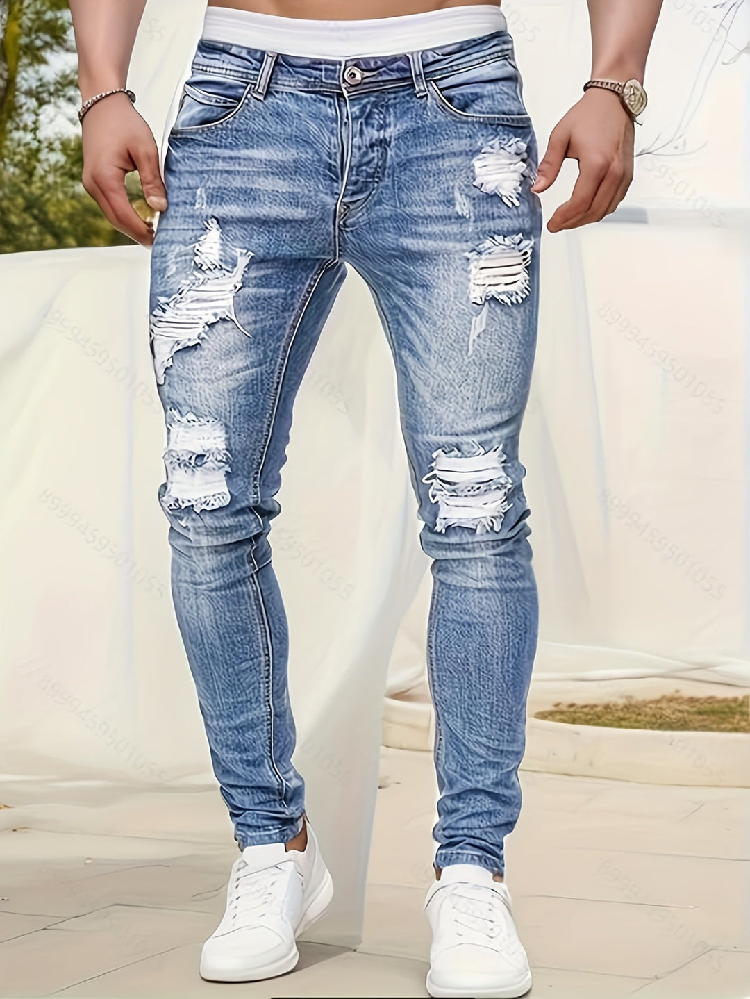 Levoire | Jean Slim Fit Déchiré Pour Hommes Bleu clair