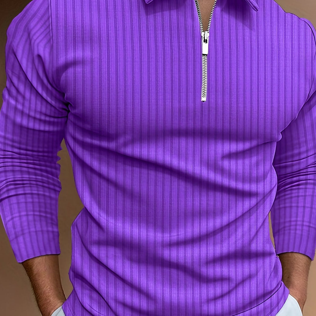 Levoire | Rayures Verticales Chemise Pour Hommes Avec Zip Et Manches Longues Lilas