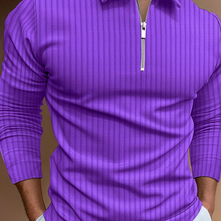 Levoire | Rayures Verticales Chemise Pour Hommes Avec Zip Et Manches Longues Lilas
