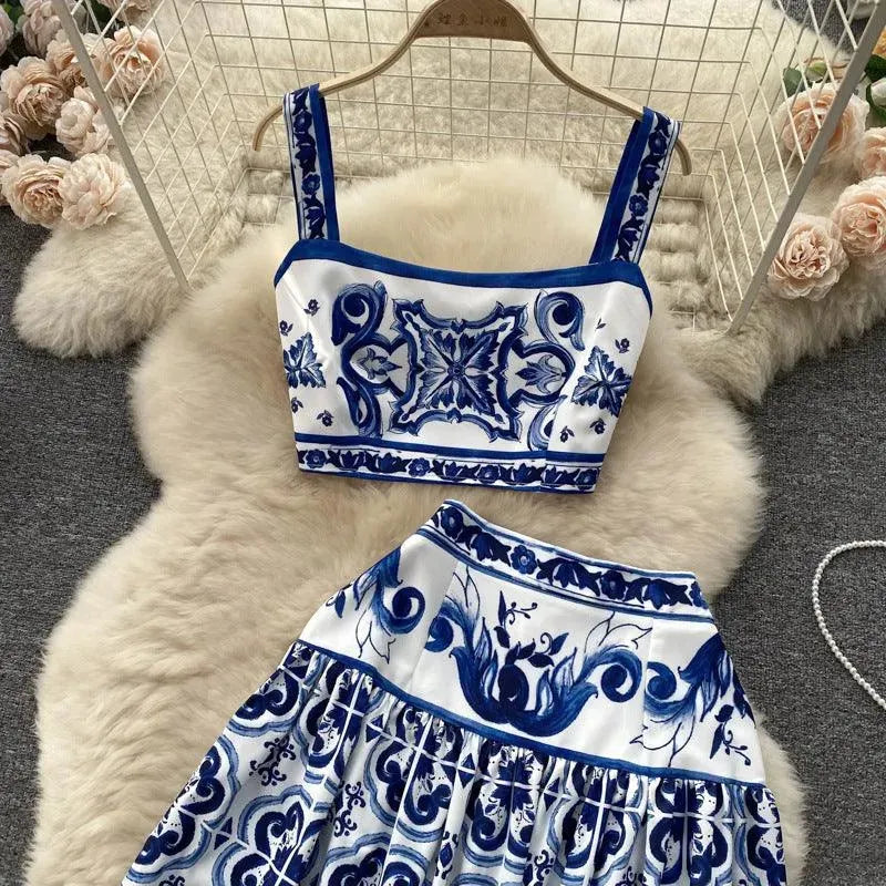 Levoire | Robe en porcelaine bleue et blanche à imprimé