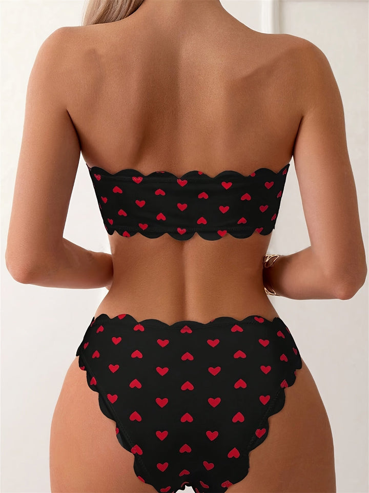 Levoire | Ensemble De Bikini Bandeau Avec Motif De Cœur Pour Femmes