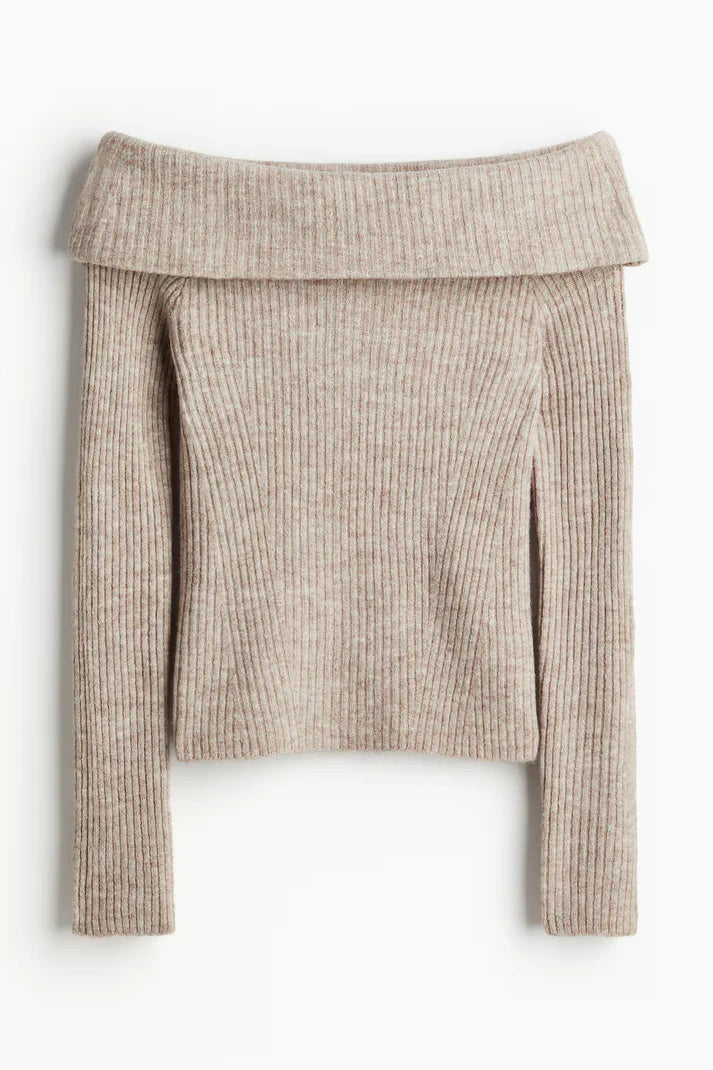Levoire | Pull En Maille Épaules Dénudées Beige