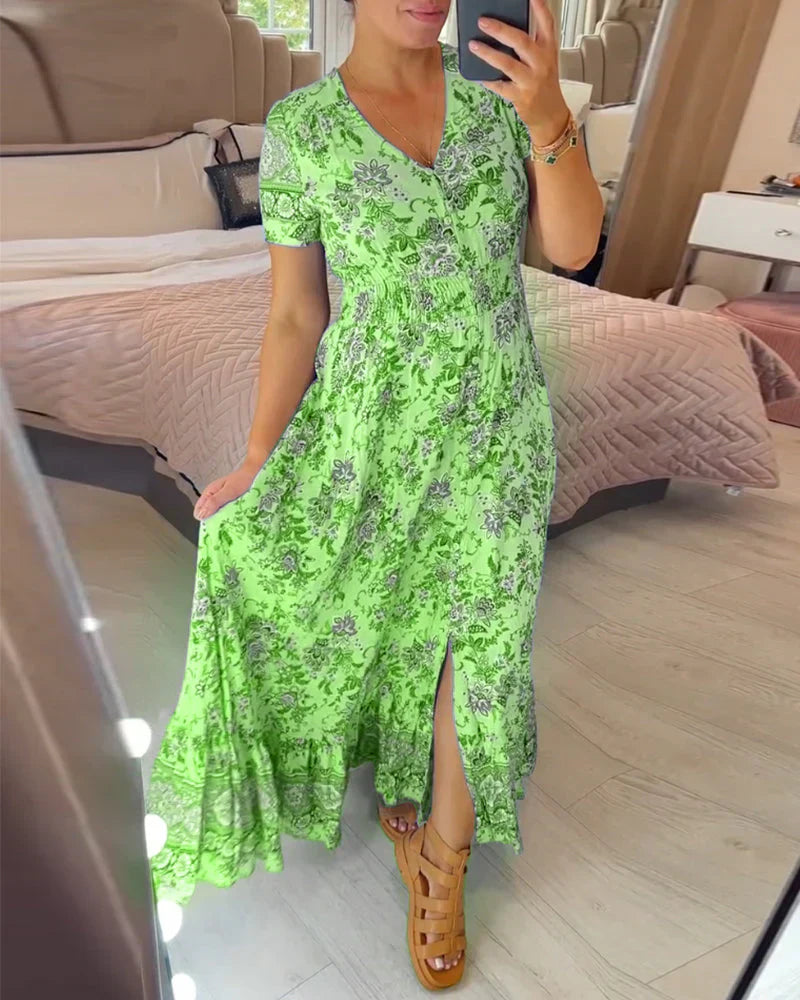 Levoire | Robe à fleurs et décolleté en V Vert