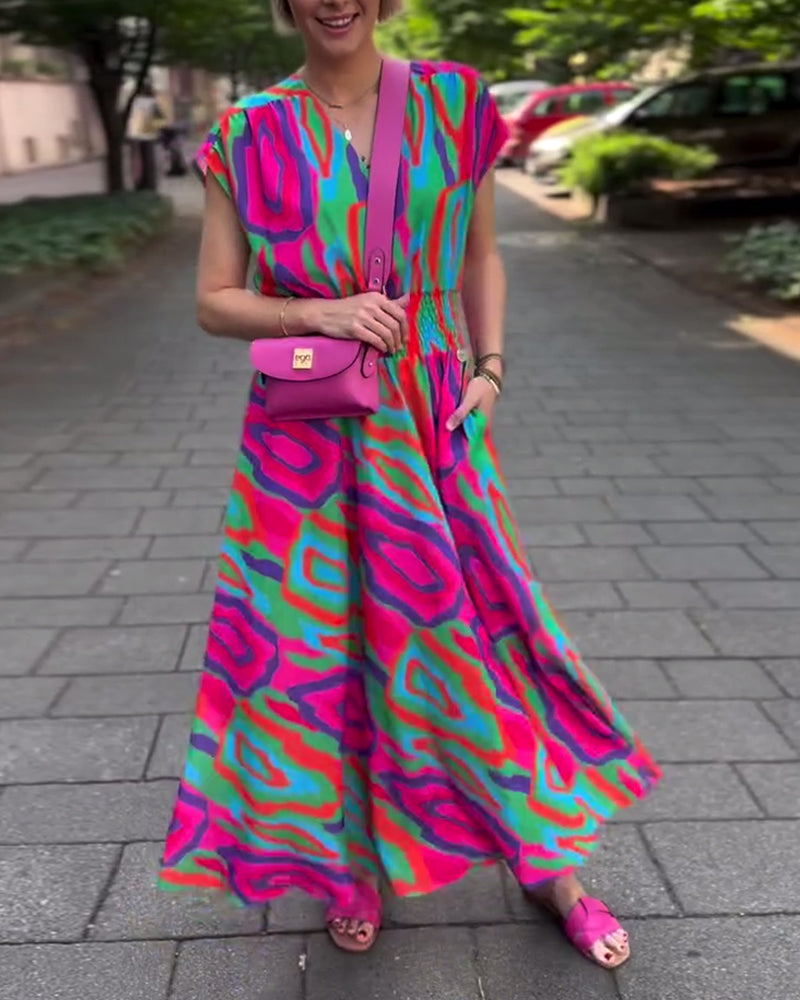 Levoire | Robe Longue À Manches Longues Imprimée Colorée Avec Décolleté En V