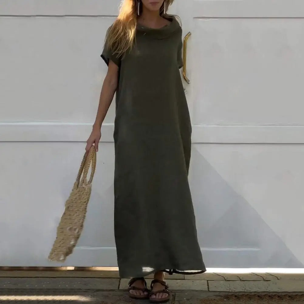 Levoire | Robe En Effet Lin Avec Col Élégant Vert militaire