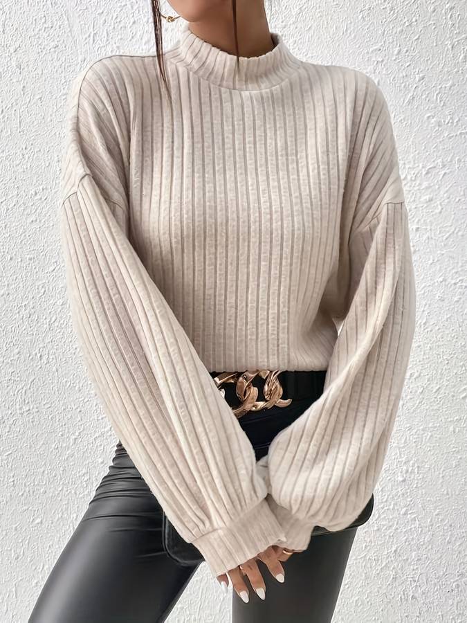 Levoire | Pull À Col Roulé En Tricot Côtelé Beige