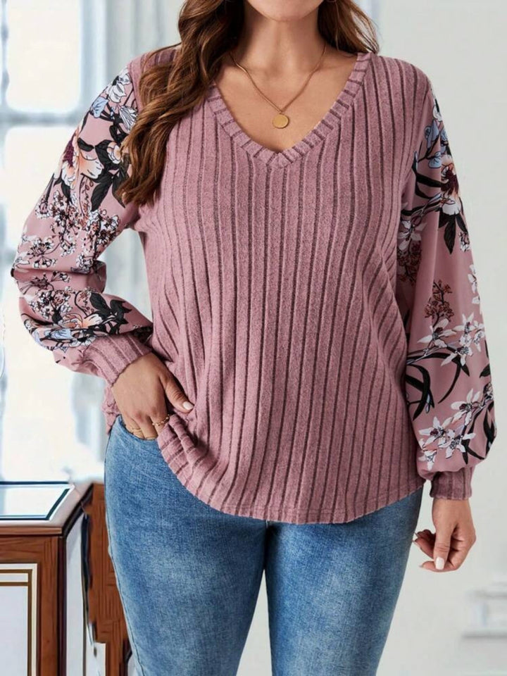 Levoire | Taille plus T-shirt à manches longues imprimé col en V