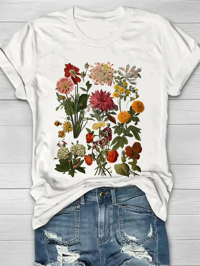 Levoire | T-Shirt Vintage Fleurs Style Rétro Pour Chic Décontracté Blanc