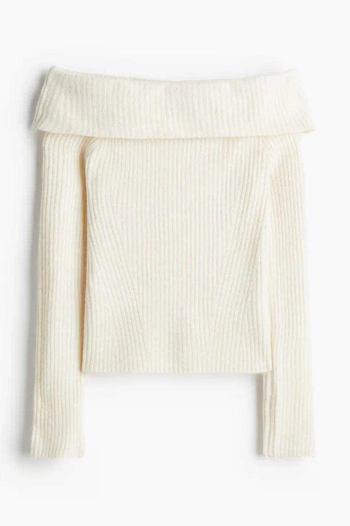 Levoire | Pull En Maille Épaules Dénudées Crème