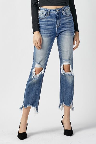 Levoire | Jean Droit Cropped Usé Taille Haute