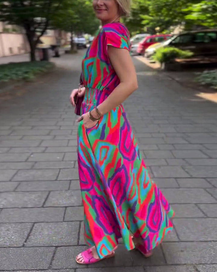 Levoire | Robe Longue À Manches Longues Imprimée Colorée Avec Décolleté En V