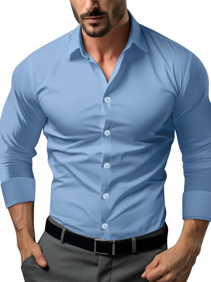Levoire | Slim Fit Uni Chemise En Coton Bleu clair