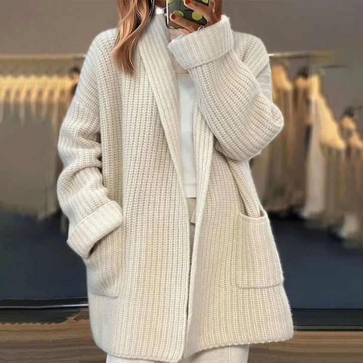 Aliiyah™ - Pull simple et décontracté, mi-long, avec poches Beige