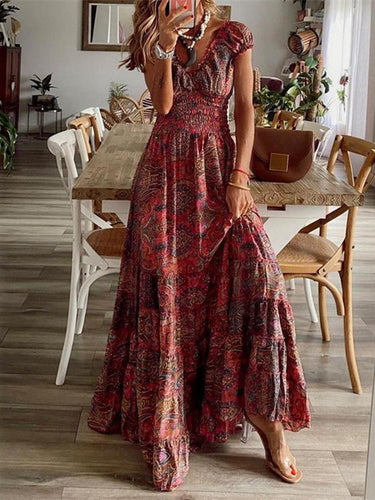 Levoire | Robe à manches courtes avec col en V et imprimé fumé en taille réelle