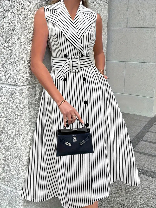 Levoire | Robe Trench Rayee Elegante Et Respirante Femmes Blanc Noir