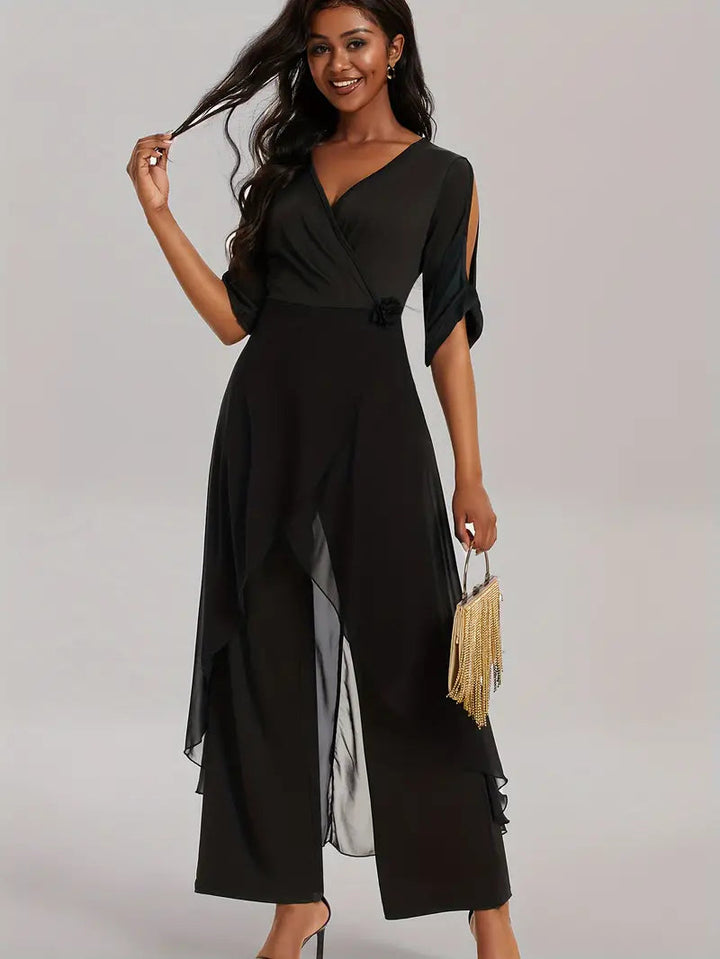 Levoire | Élégante Robe Combinaison À Col En V À Manches Courtes 2XL