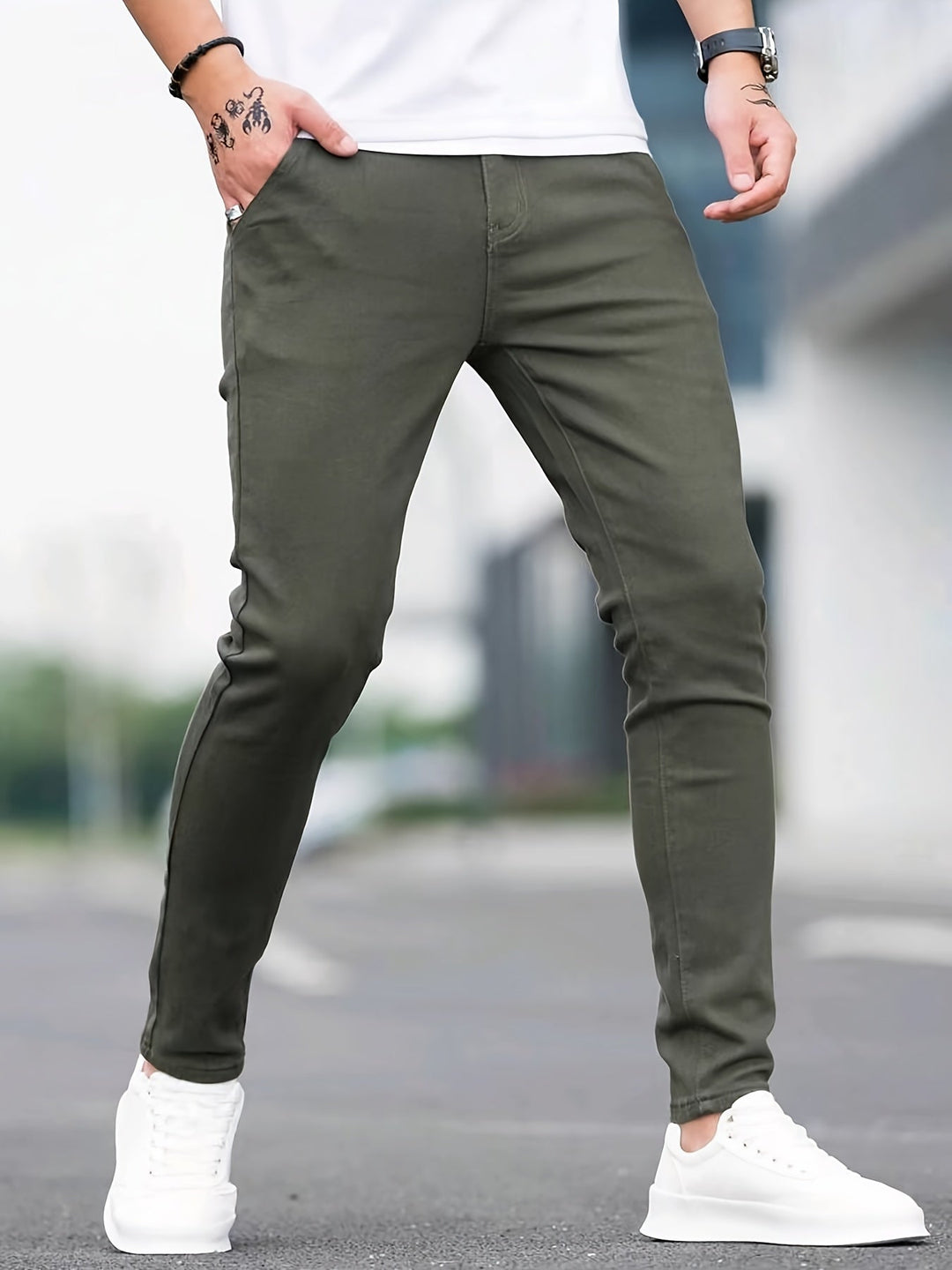Levoire | Slim Fit Jeans Pour Hommes À La Mode Olive vert 1