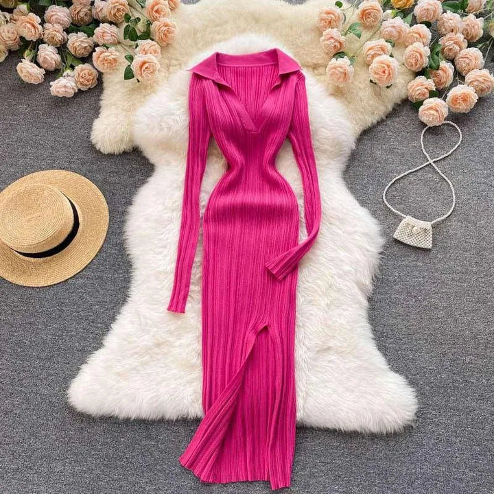 Levoire | Robe à manches longues en tricot extensible Rose pâle Une taille