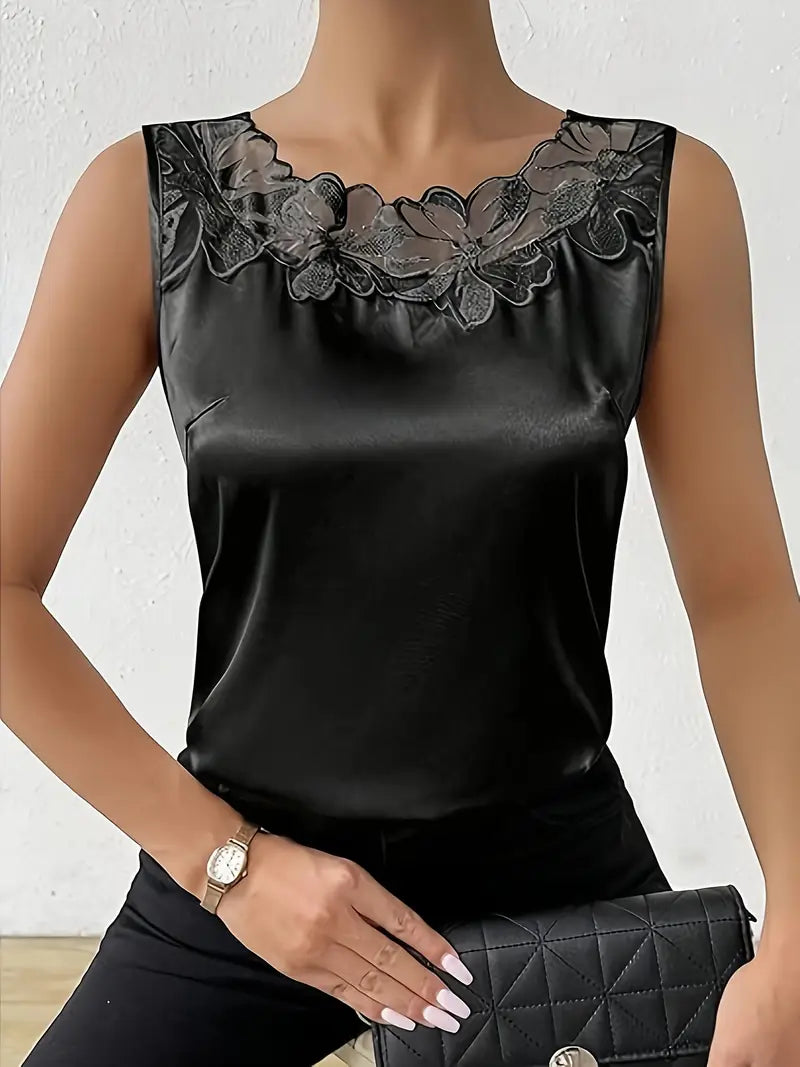 Levoire | Blouse Satin Avec Détail Floral Pour Femmes Noir