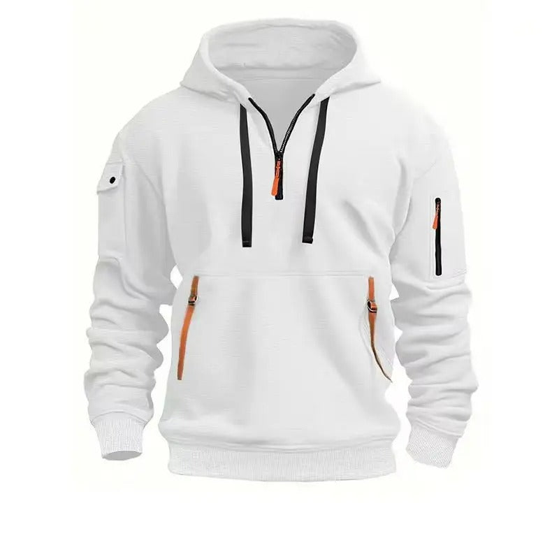 Levoire | Sweat À Capuche Zippé Demi À Manches Longues Avec Poches Blanc