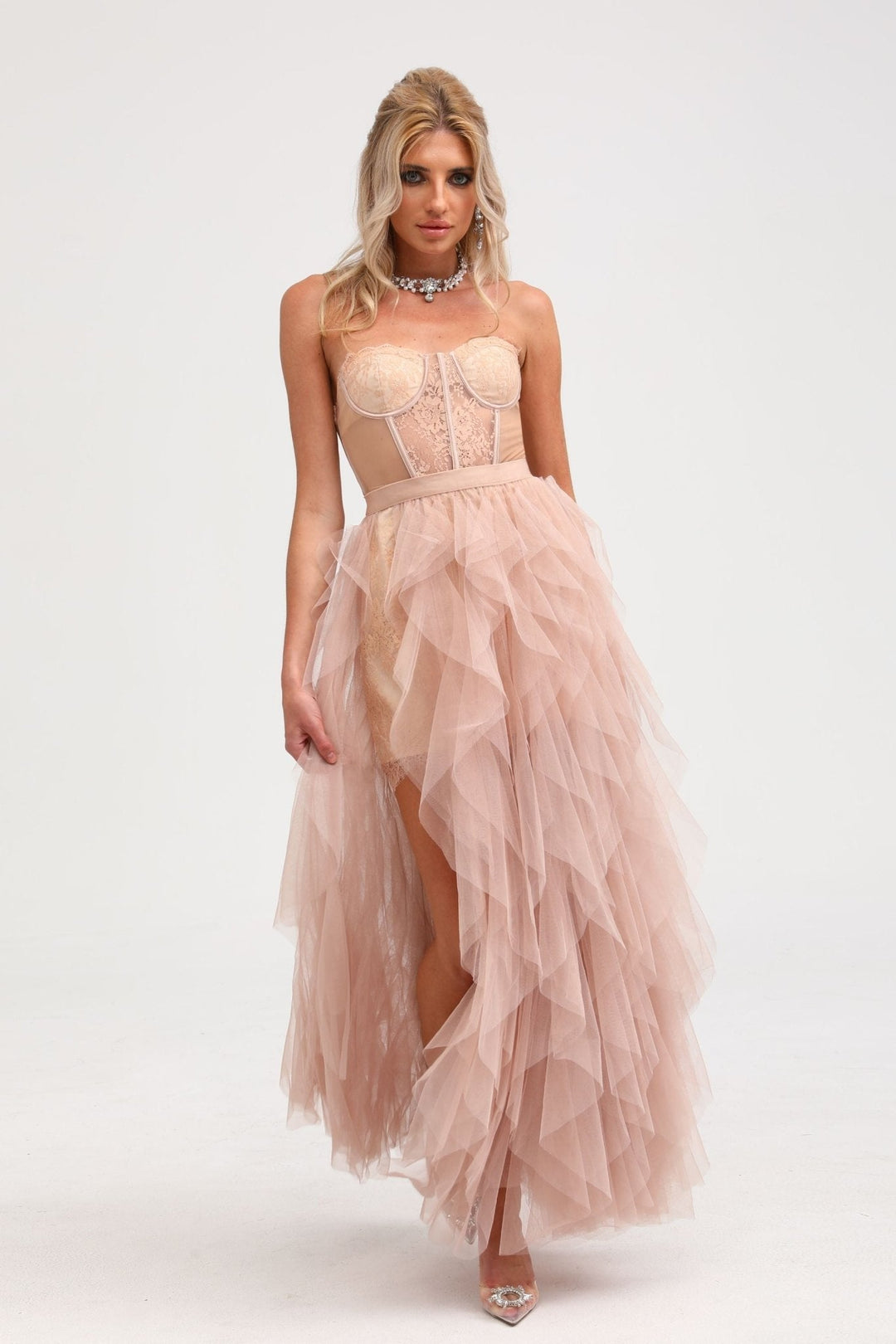 Levoire | Robe Maxi En Maille Bustier Rose
