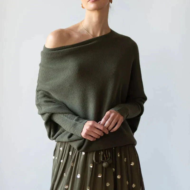 Levoire | Pull Asymétrique Moderne Avec Encolure Bateau Pour Femmes Vert Taille unique