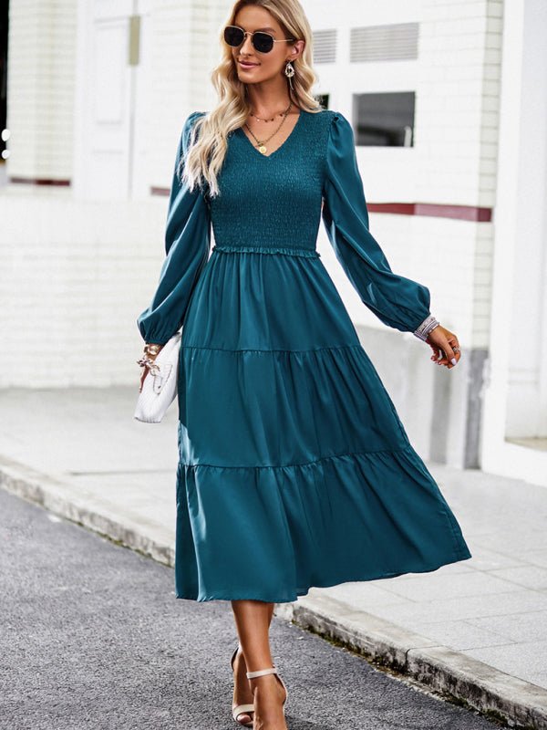 Levoire | Robe élégante et stylée avec des volants et décolleté en V Bleu