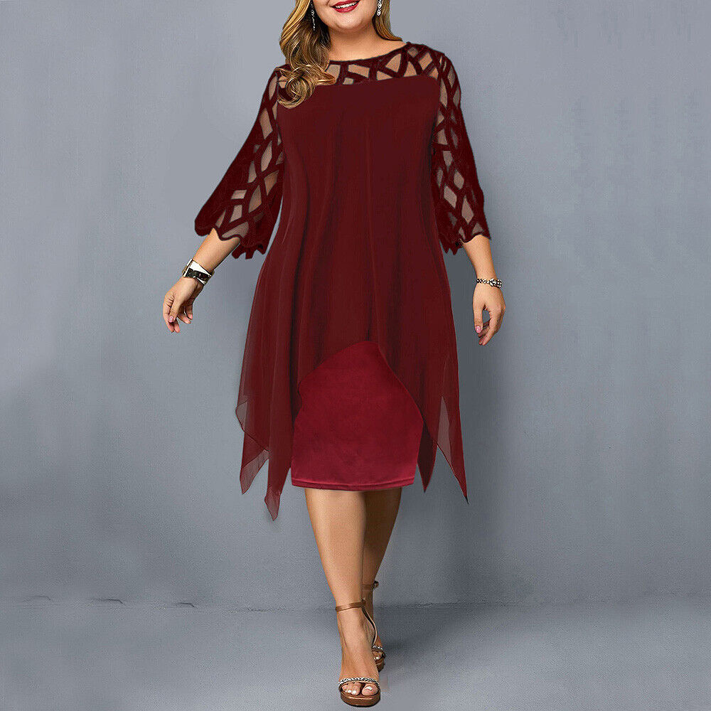 Levoire | Robe Midi Pour Femmes En Grande Taille Robe Confortable Pour Occasions Festives Vin rouge