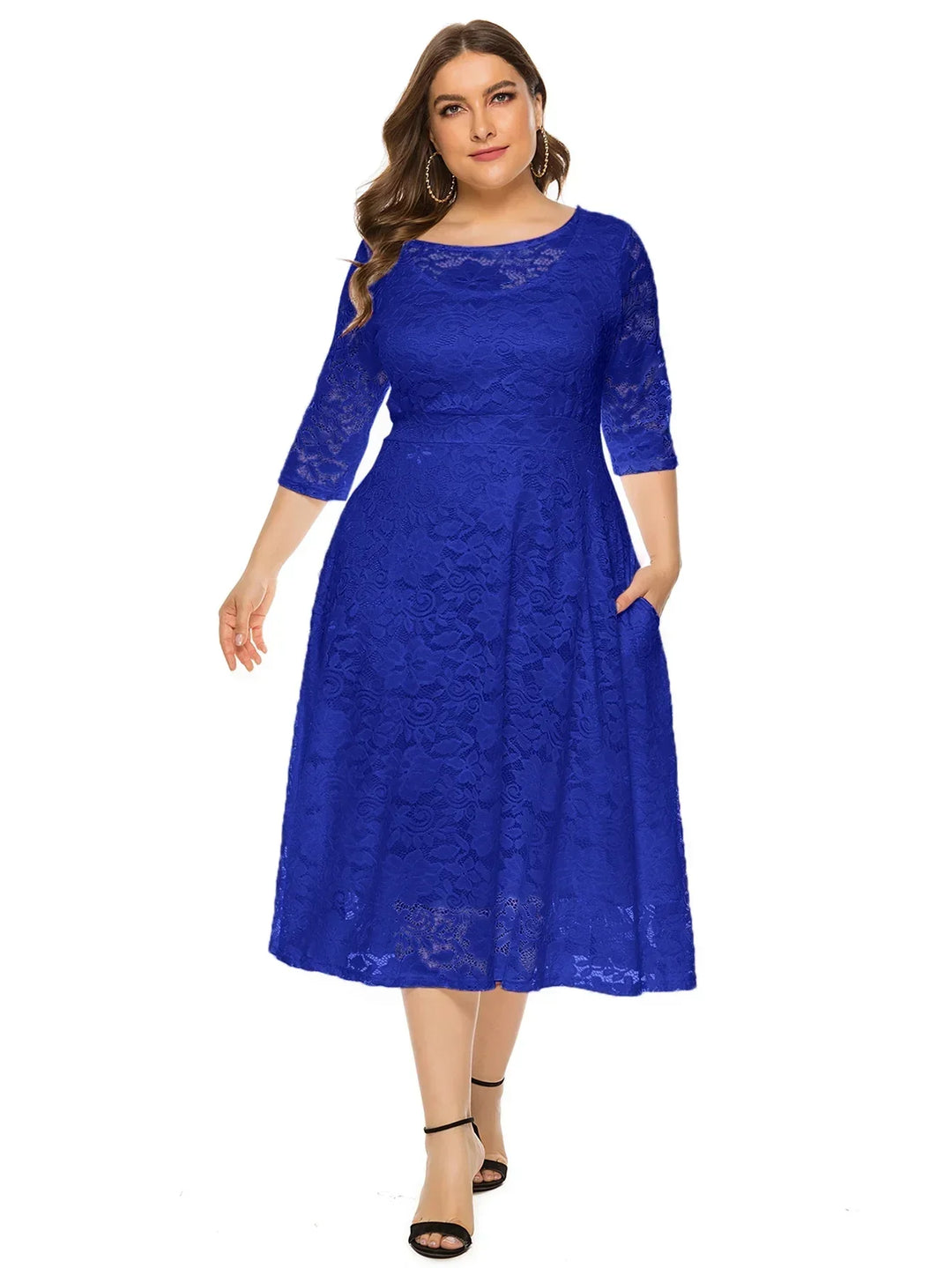 Levoire | Robe En Dentelle Pour Femmes Robe Longue Avec Dentelle Contrastée Bleu roi