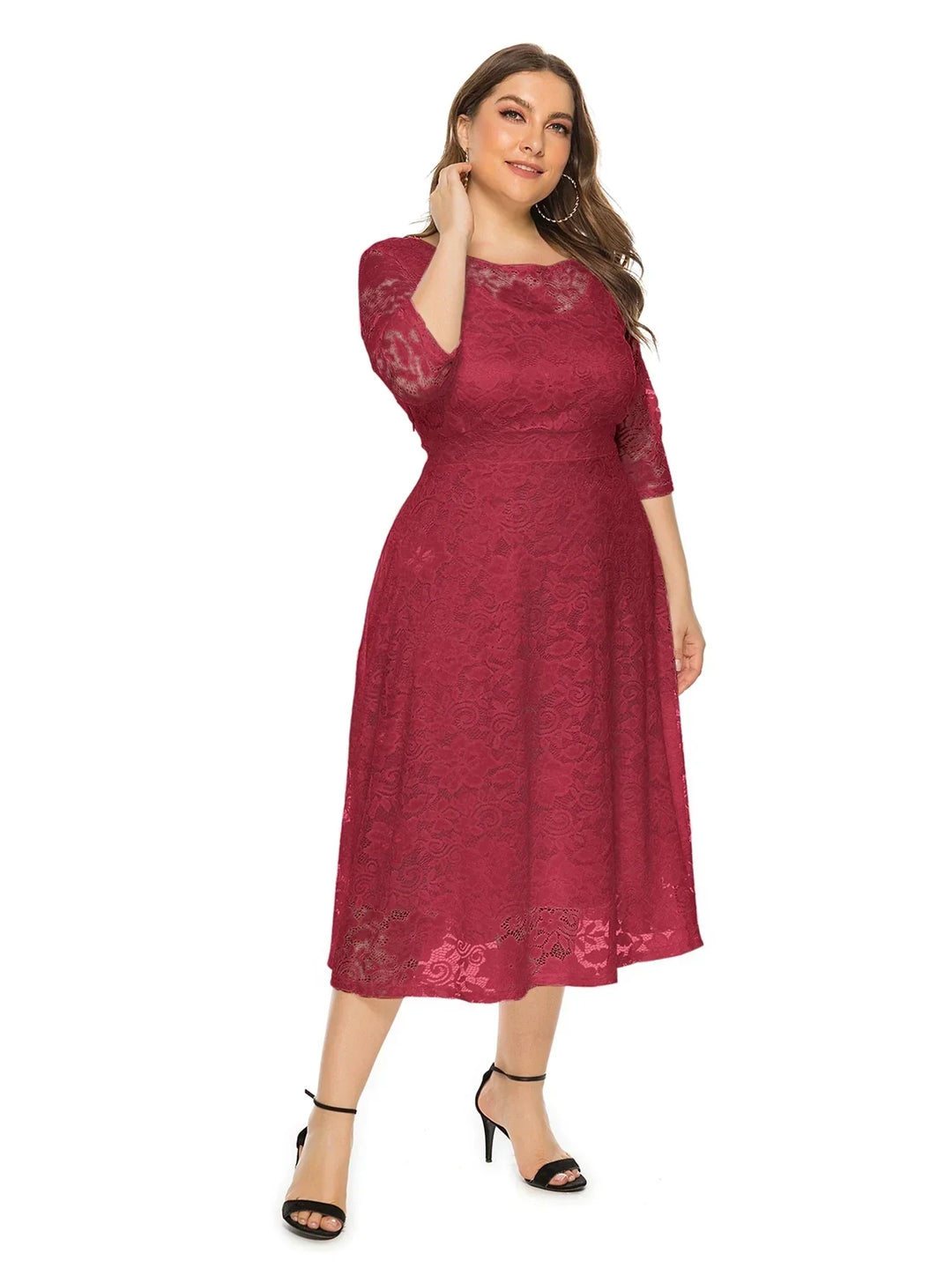 Levoire | Robe En Dentelle Pour Femmes Robe Longue Avec Dentelle Contrastée Rot