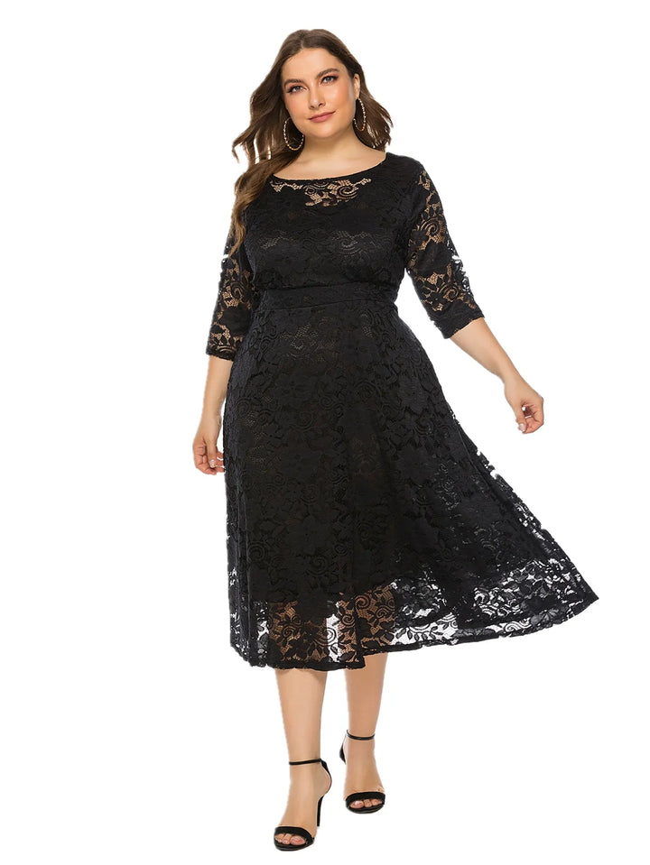 Levoire | Robe En Dentelle Pour Femmes Robe Longue Avec Dentelle Contrastée Noir
