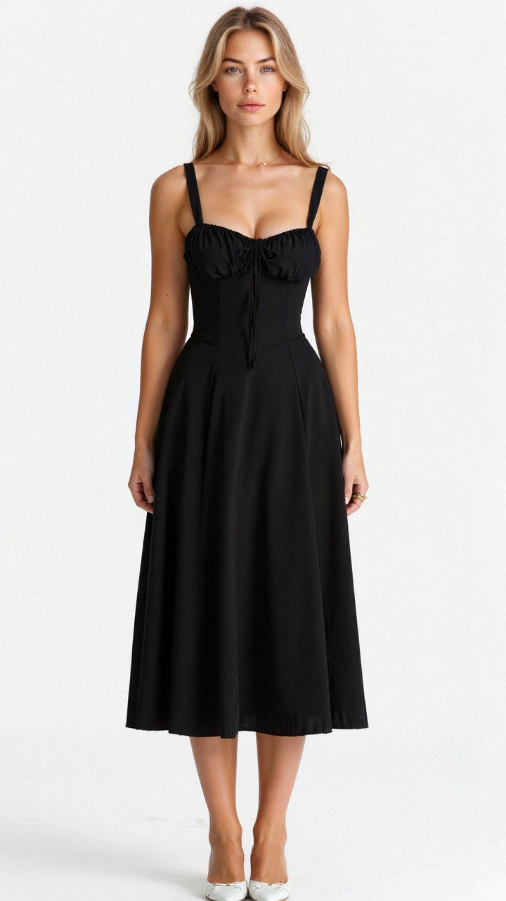 Levoire | Robe Midi D'Été Avec Bretelles & Fente Aérée, Élégante & Parfaite Pour Les Jours Chauds Noir