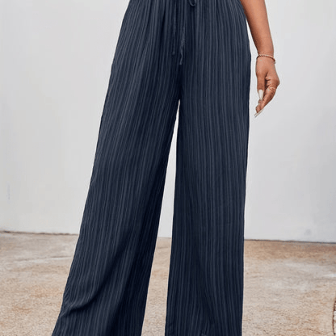 Levoire | Pantalon large avec taille haute et cordon de serrage Bleu marine