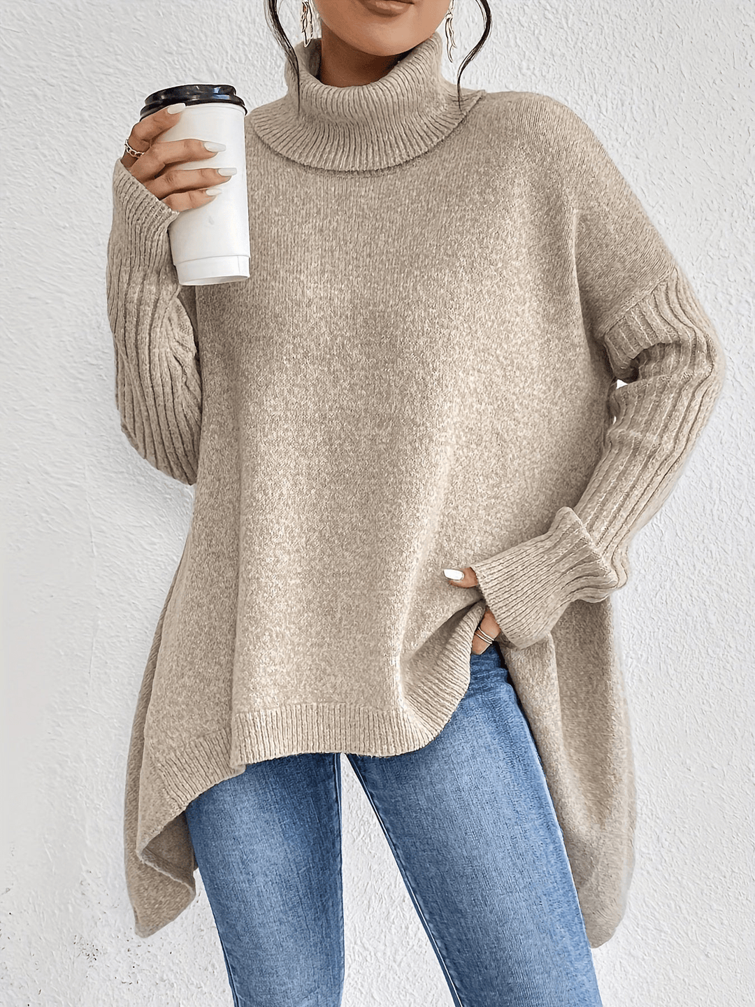 Levoire | Pull à col roulé en coton décontracté pour femmes Pullover Jumper Gilet Kaki
