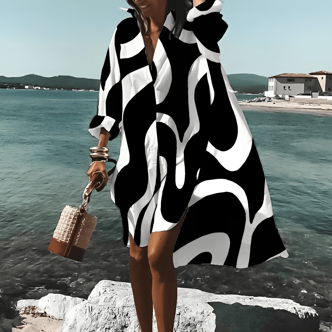 Levoire | Robe Unique À Imprimé Mi-Longue Noir et blanc