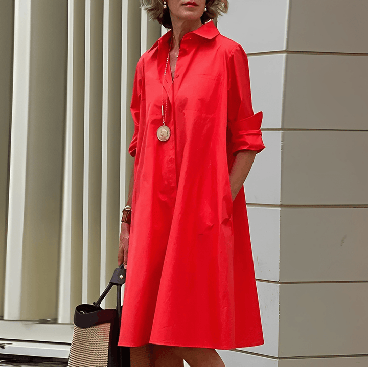 Levoire | Robe Chemise Élégante Avec Col Rabattu Rot