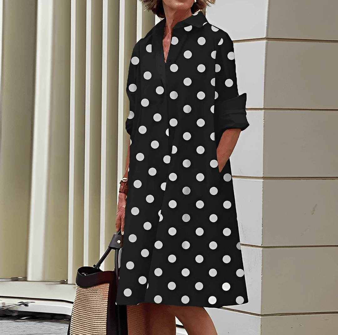 Levoire | Robe Chemise Élégante Avec Col Rabattu Noir et blanc