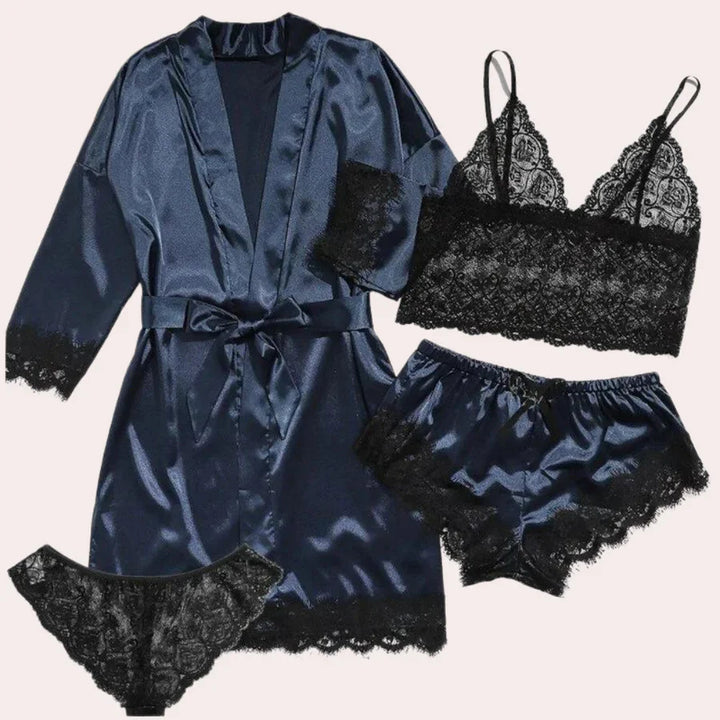 Levoire | Ensemble De Nuit Luxueux 4 Pièces Pour Femmes Bleu Foncé
