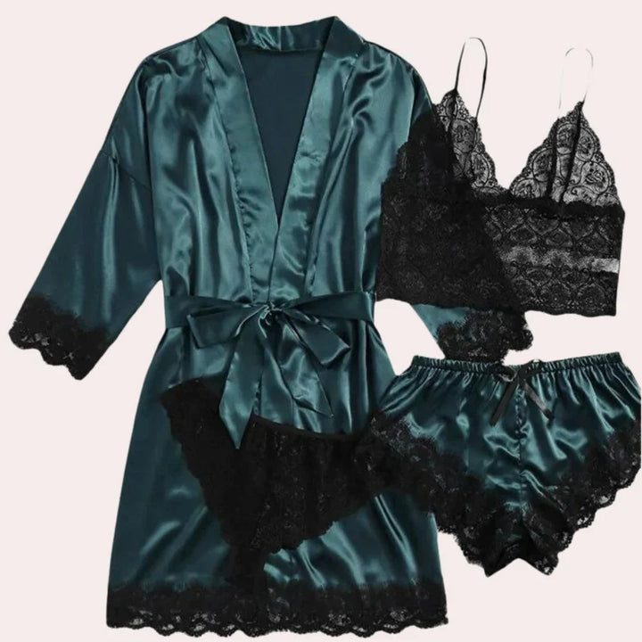 Levoire | Ensemble De Nuit Luxueux 4 Pièces Pour Femmes Vert foncé